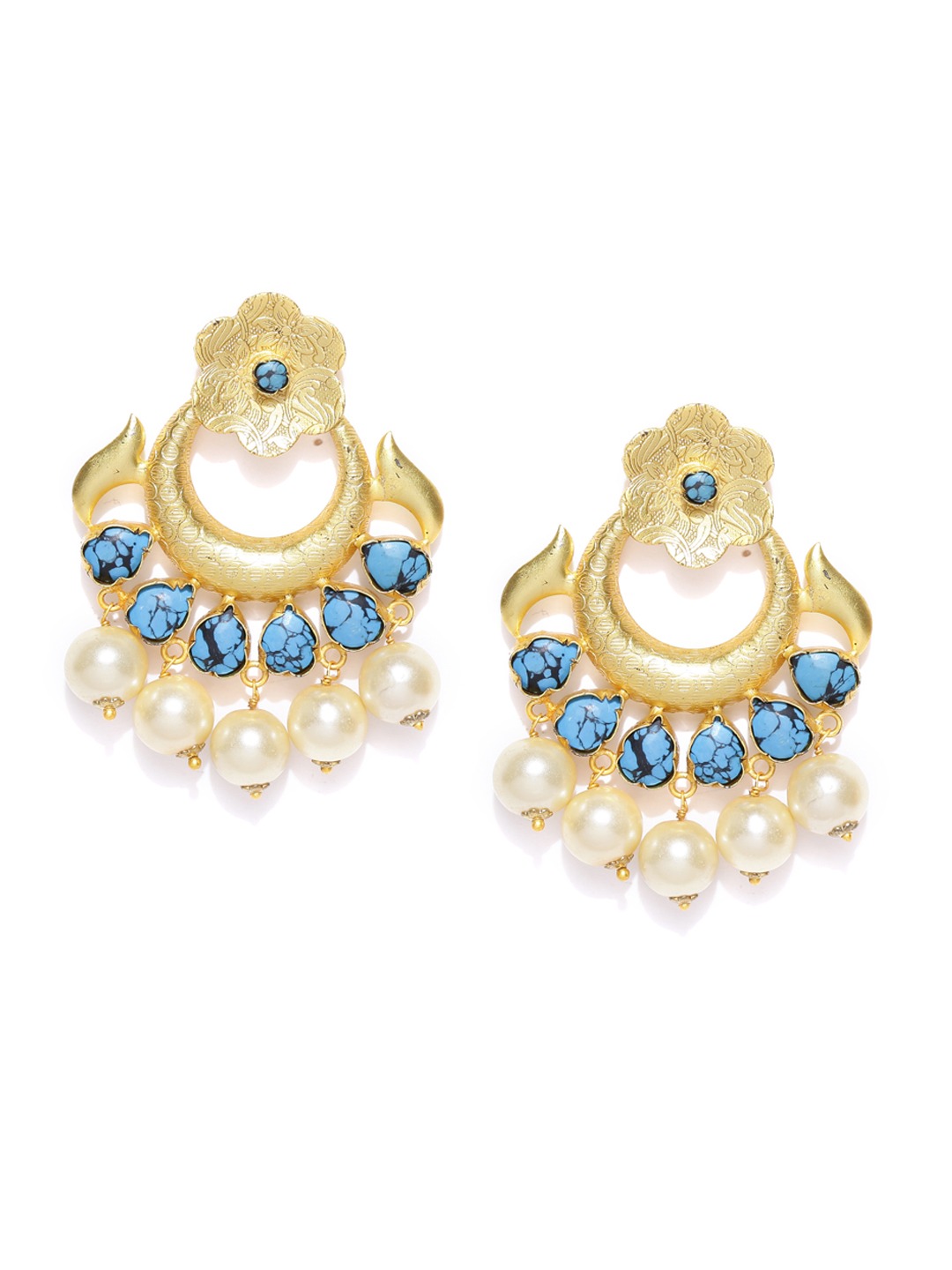 YouBella Blue Gold-Plated Crescent Shaped Chandbalis